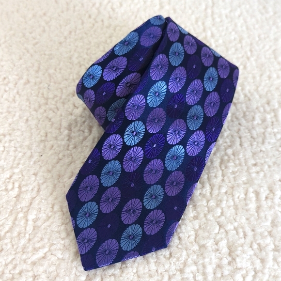 TED BAKER London Men's Silk Skinny Necktie Designer Geometric Blue/Purple - Picture 1 of 5